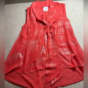 Jella Couture Coral shimmery metallic Sleeveless Tie-Neck Top small